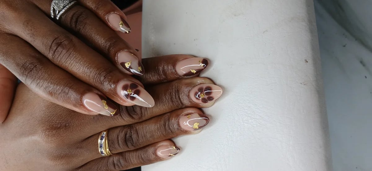 Stick on nail set with custom design at Glit Nails Osu Accra